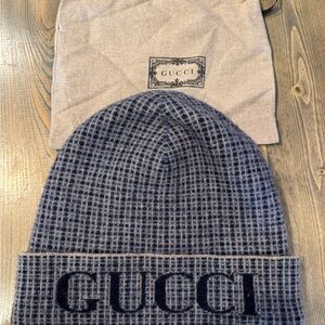Gucci Navy Grid Pattern Beanie
